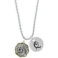 thumbnail image 1 of Delight Jewelry Two-tone Dragon and Phoenix Medallion Silvertone Script Initial Disc - Q - Charm Necklace, 20"+3", 1 of 4