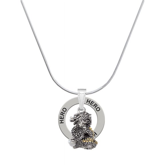 Delight Jewelry Two-tone Dragon with Crystals Hero Ring Charm Necklace, 18"
