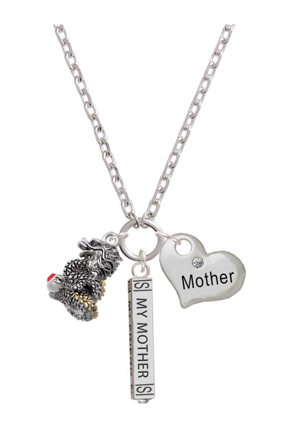 Two-tone Dragon with Red Crystals Always My Mother Bar Zoe Necklace