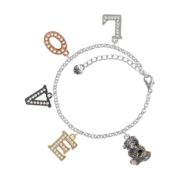 Delight Jewelry Two-tone Dragon with Red Crystals Multi-Colored Crystal Love Charm Bracelet
