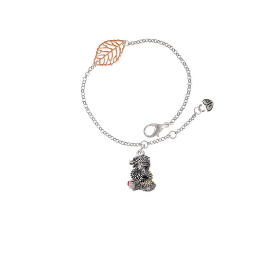 Delight Jewelry Two-tone Dragon with Red Crystals - Rose Goldtone Leaf Delicate Bracelet, 6.25+1.75"