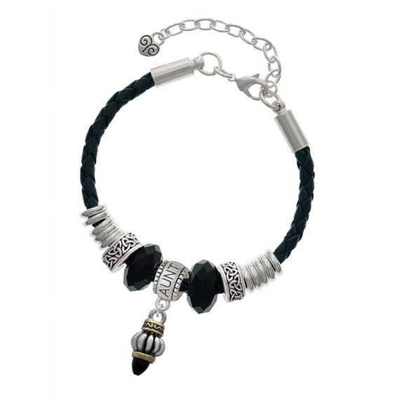 Delight Jewelry Two-tone Drop with Black Crystal Aunt Celtic Knot Leather Bead Bracelet, 7"+2" Extender