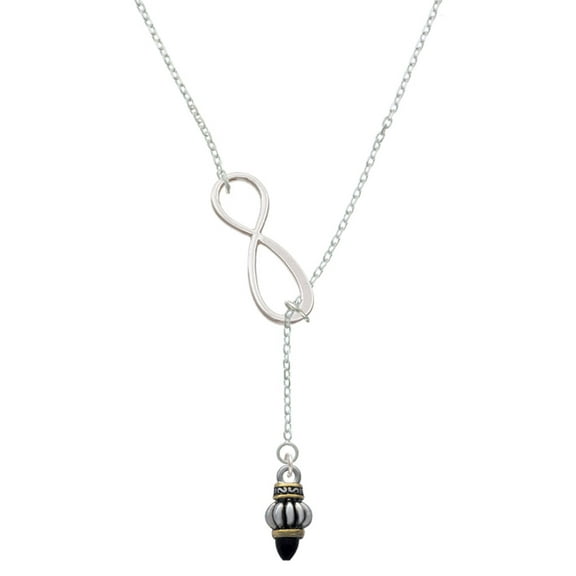 Delight Jewelry Two-tone Drop with Black Crystal Silver tone Elegant Infinity Lariat Necklace