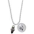 thumbnail image 1 of Delight Jewelry Two-tone Drop with Black Crystal Silvertone Script Initial Disc - V - Charm Necklace, 20"+3", 1 of 4