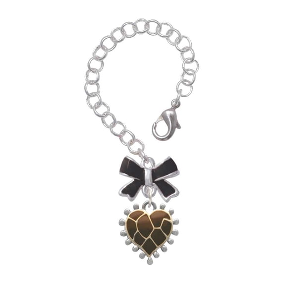 Delight Jewelry Two-tone Enamel Giraffe Print Heart - Silvertone Black Bow Charm Accessory for Tumblers and Thermal Cups