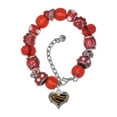 thumbnail image 1 of Delight Jewelry Two-tone Enamel Tiger Print Heart Red Paw Print Bead Bracelet, 7"+2", 1 of 4