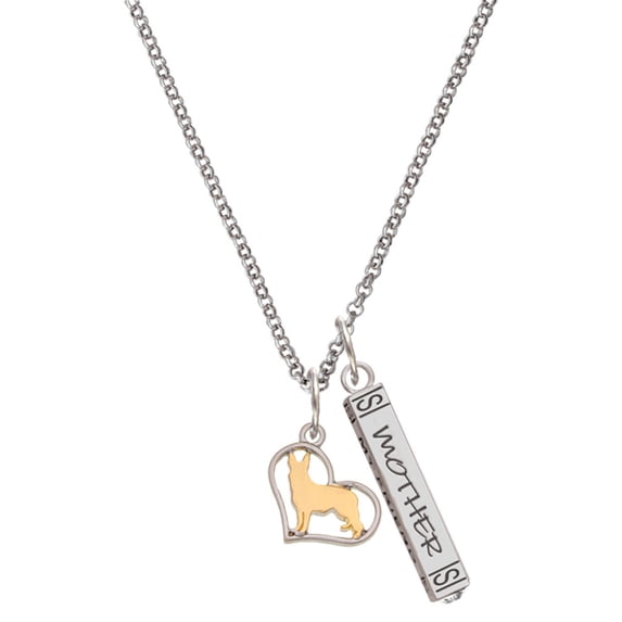 Delight Jewelry Two-tone German Shepard Silhouette Heart Silvertone Mother Daughter Bar Charm Necklace, 23"