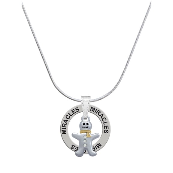 Delight Jewelry Two-tone Gingerbread Man with Crystal Buttons Miracles Ring Charm Necklace, 18"