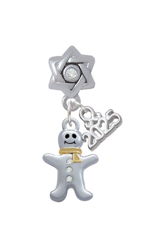 Two-tone Gingerbread Man with Crystal Buttons - Silver-tone Clear Star of David Charm Bead Dangle with Mini 2025