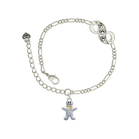Delight Jewelry Two-tone Gingerbread Man with Crystal Buttons Silver-tone Paw Infinity Link Chain Bracelet, 6"+2" Extender