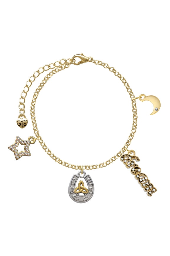 Two-tone Horseshoe with Trinity Knot Goldtone Dream Big Charm Bracelet, 7.5+2" Extender