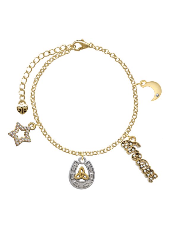 Two-tone Horseshoe with Trinity Knot Goldtone Dream Big Charm Bracelet, 7.5+2" Extender