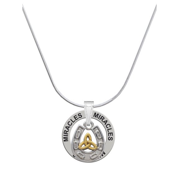 Delight Jewelry Two-tone Horseshoe with Trinity Knot Miracles Ring Charm Necklace, 18"