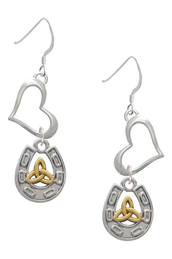 Two-tone Horseshoe with Trinity Knot Open Heart French Earrings