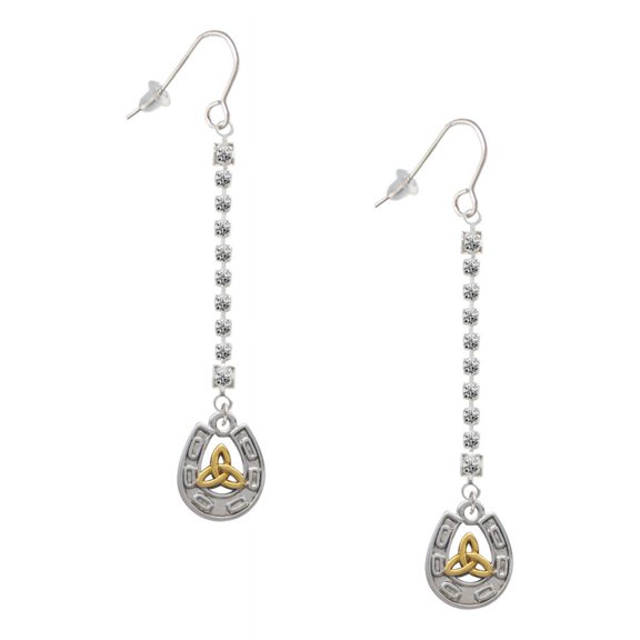 Delight Jewelry Two-tone Horseshoe with Trinity Knot - Silver-tone Long Sparkle Dangle French Earrings