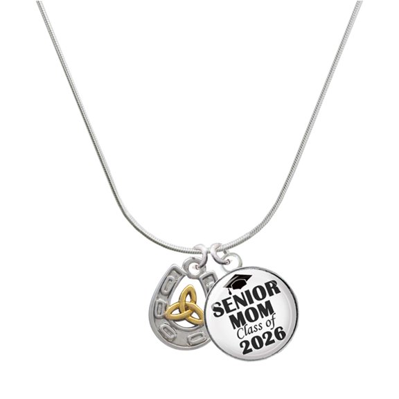 Delight Jewelry Two-tone Horseshoe with Trinity Knot - Silvertone Senior Mom Class of 2026 Dome Necklace, 18"