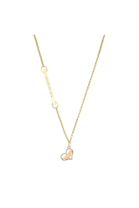 Two-tone Labrador Silhouette Heart - Gold-tone Class of 2026 Delicate Bar Necklace, 18.75"