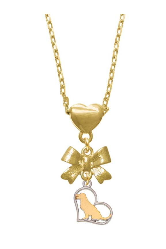 Two-tone Labrador Silhouette Heart Gold tone Heart Necklace