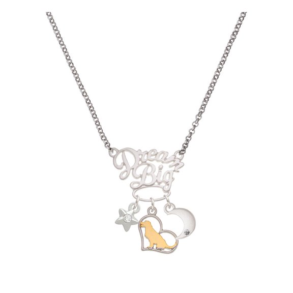 Delight Jewelry Two-tone Labrador Silhouette Heart Silvertone Dream Big Pendant Necklace, 25"