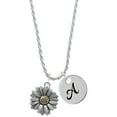 thumbnail image 1 of Delight Jewelry Two-tone Large Daisy Flower Silvertone Script Initial Disc - A - Charm Necklace, 20"+3", 1 of 4