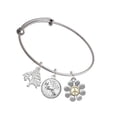 thumbnail image 1 of Delight Jewelry Two-tone Large Daisy with Peace Sign Silvertone Let Things Go Tree Charm Bangle Bracelet, 1 of 4
