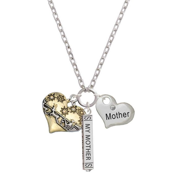 Delight Jewelry Two-tone Large Flying Santa on Heart Always My Mother Bar Zoe Necklace