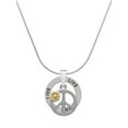 thumbnail image 1 of Delight Jewelry Two-tone Large Peace Sign with Daisy and Crystal Live Ring Charm Necklace, 18", 1 of 4