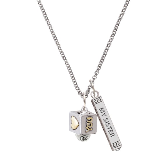Delight Jewelry Two-tone Love You Square Spinner Silvertone Always My Sister Bar Charm Necklace, 23"
