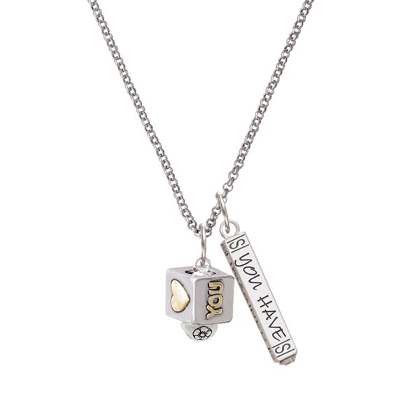 Delight Jewelry Two-tone Love You Square Spinner Silvertone Live the Life You Have Imagined Bar Charm Necklace, 23"
