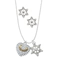 thumbnail image 1 of Delight Jewelry Two-tone 'Mom Rocks' on Clear Crystal Heart Silver tone Snowflake Charm Necklace and Stud Earrings, 1 of 4