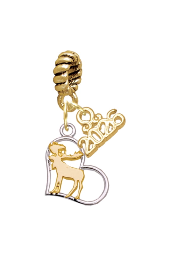 Two-tone Moose in Heart - Goldtone Plated Rope Charm Bead Dangle with Mini 2026