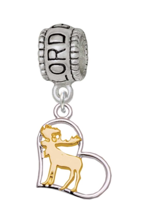 Two-tone Moose in Heart - Lord Guide Me Charm Bead