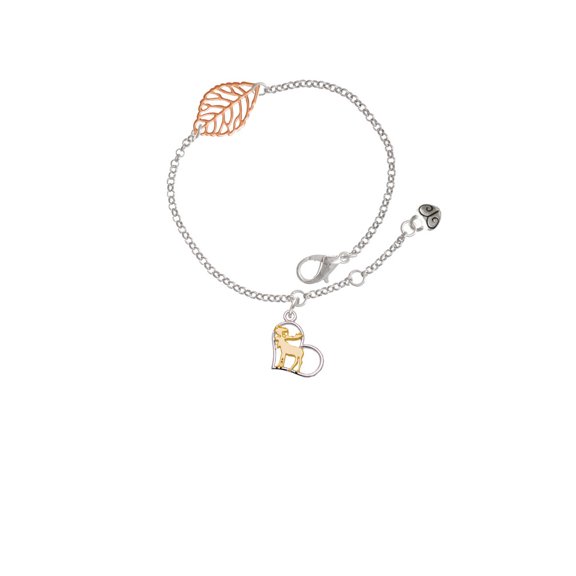 Delight Jewelry Two-tone Moose in Heart - - Rose Goldtone Leaf Delicate Bracelet, 6.25+1.75"