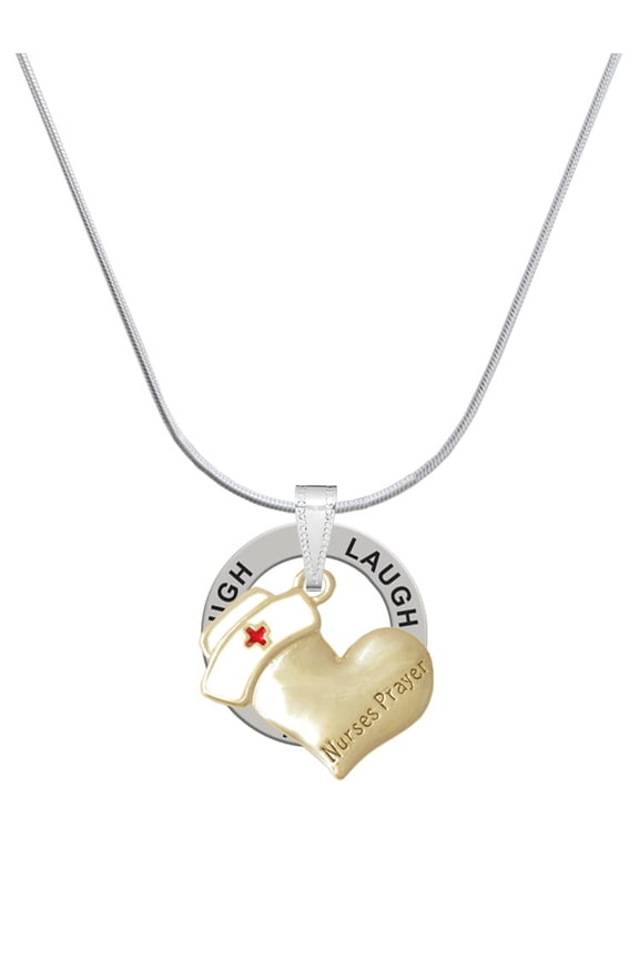 Two-tone Nurse's Prayer Heart - Healing Hand Laugh Ring Charm Necklace, 18"
