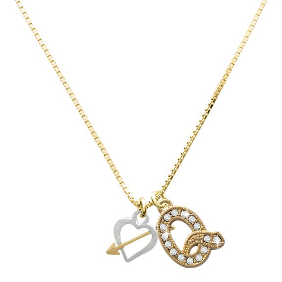 Delight Jewelry Two-tone Open Cupid's Heart - Large Goldtone Crystal Initial - Q - Charm Necklace, 17.5"+2"
