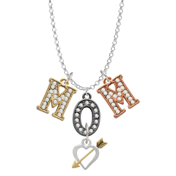 Delight Jewelry Two-tone Open Cupid's Heart Multi-Colored Crystal Mom Charm Necklace