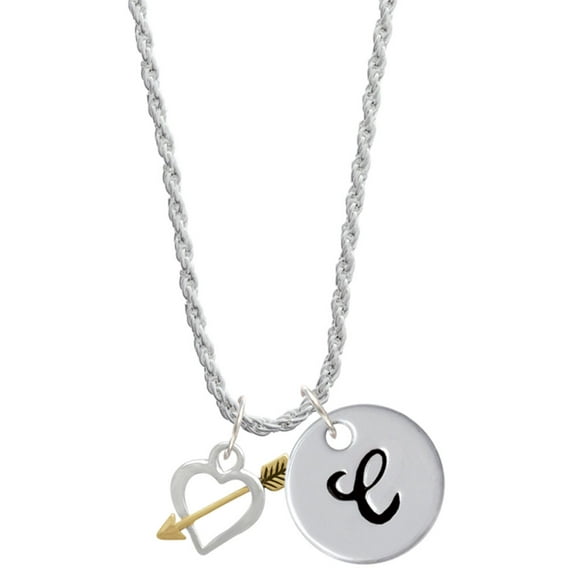 Delight Jewelry Two-tone Open Cupid's Heart Silvertone Script Initial Disc - C - Charm Necklace, 20"+3"