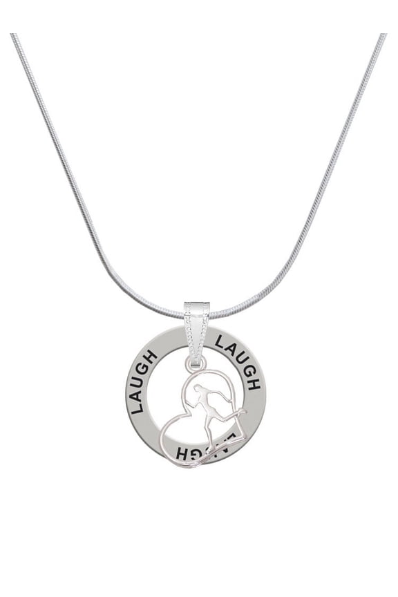Two-tone Runner Silhouette in Heart Laugh Ring Charm Necklace, 18"