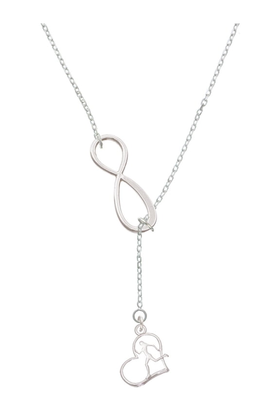 Two-tone Runner Silhouette in Heart Silver tone Elegant Infinity Lariat Necklace