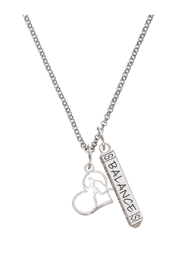 Two-tone Runner Silhouette in Heart Silvertone Balance Bar Charm Necklace, 23"