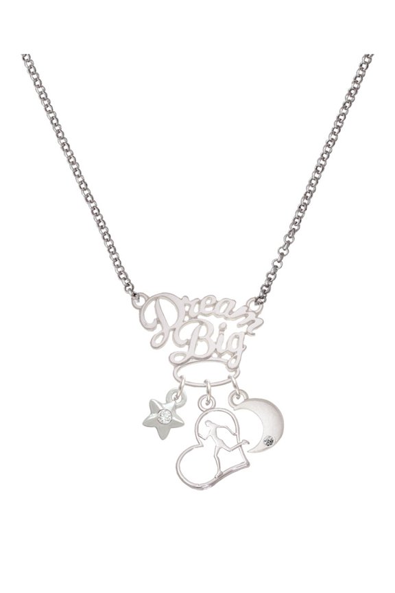 Two-tone Runner Silhouette in Heart Silvertone Dream Big Pendant Necklace, 25"