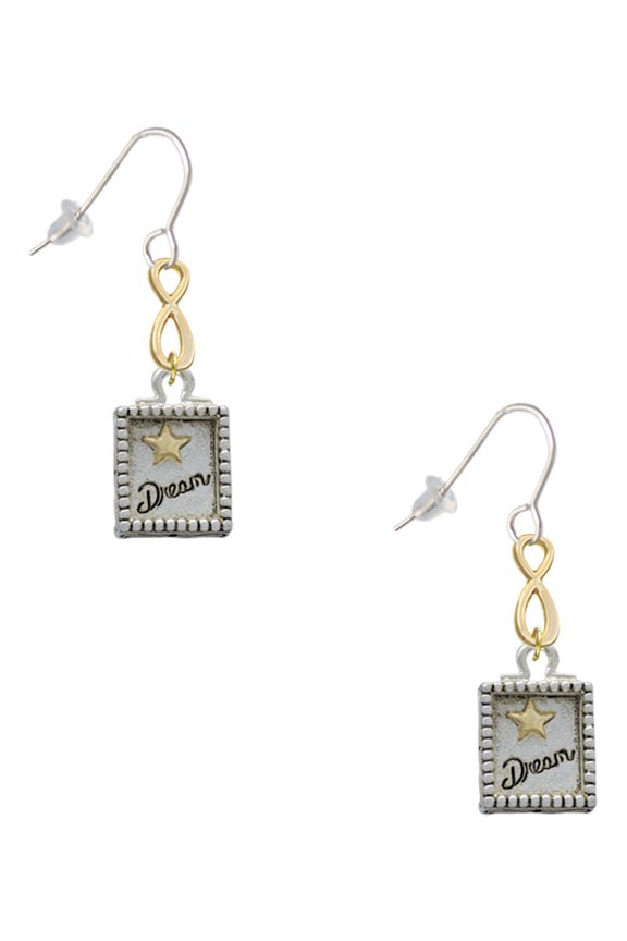 Two-tone Shadow Box ''Dream'' with Star Gold Tone Infinity French Earrings