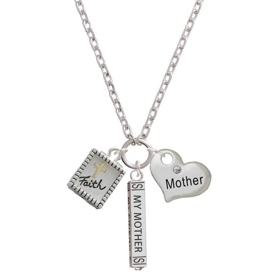 Delight Jewelry Two-tone Shadow Box ''Faith'' with Cross Always My Mother Bar Zoe Necklace