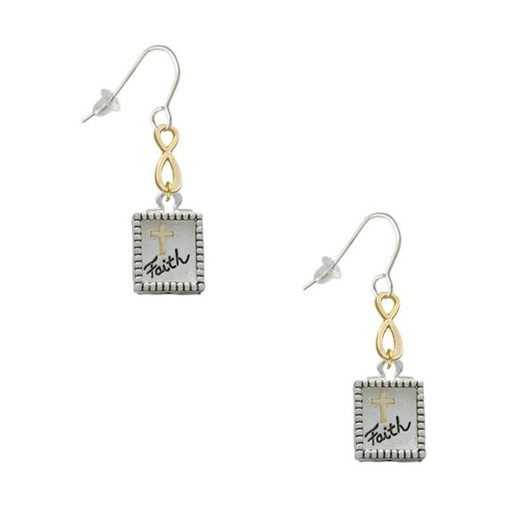 Delight Jewelry Two-tone Shadow Box ''Faith'' with Cross Gold Tone Infinity French Earrings