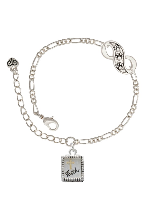 Two-tone Shadow Box ''Faith'' with Cross Silver-tone Paw Infinity Link Chain Bracelet, 6"+2" Extender