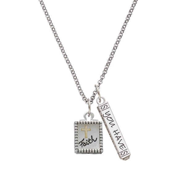 Delight Jewelry Two-tone Shadow Box ''Faith'' with Cross Silvertone Live the Life You Have Imagined Bar Charm Necklace, 23"