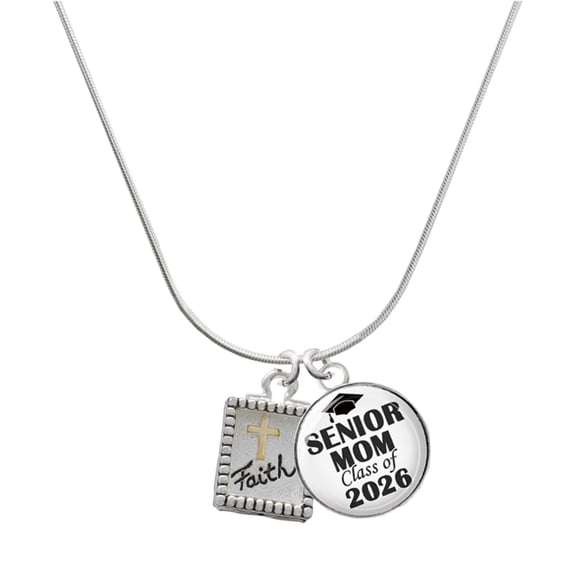 Delight Jewelry Two-tone Shadow Box ''Faith'' with Cross - Silvertone Senior Mom Class of 2026 Dome Necklace, 18"