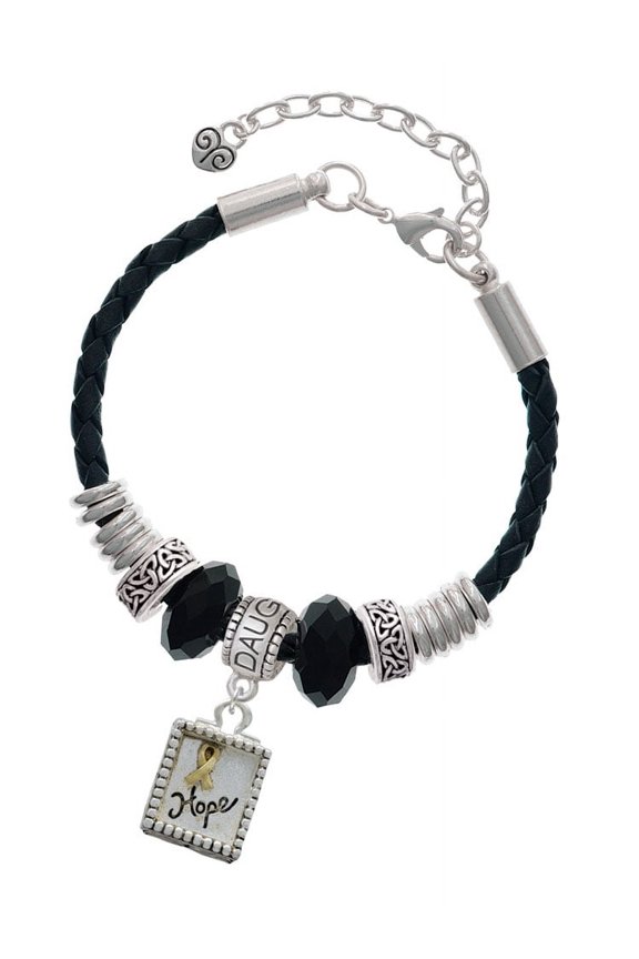 Two-tone Shadow Box ''Hope'' with Ribbon Daughter Celtic Knot Leather Bead Bracelet, 7"+2" Extender