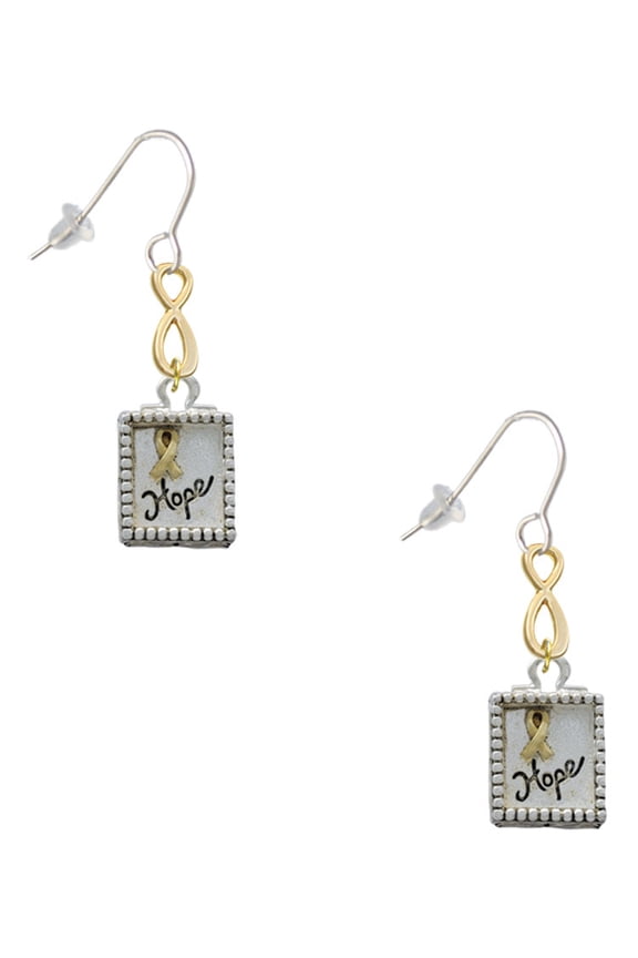 Two-tone Shadow Box ''Hope'' with Ribbon Gold Tone Infinity French Earrings