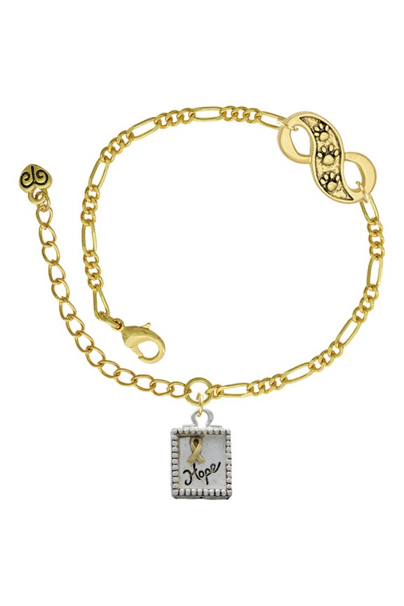 Two-tone Shadow Box ''Hope'' with Ribbon Gold-tone Paw Infinity Link Chain Bracelet, 6"+2" Extender